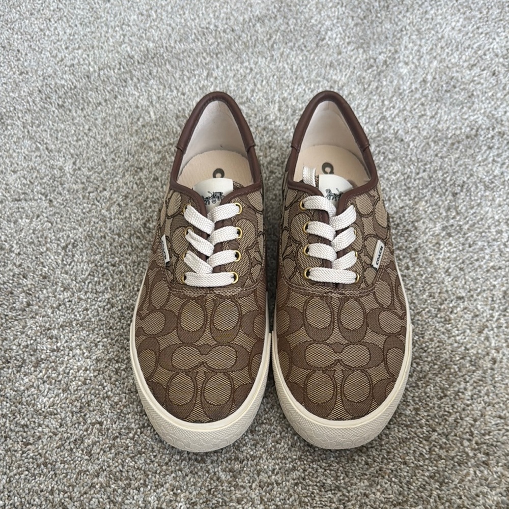 Coach Brown Patterned Sneakers with White Accents